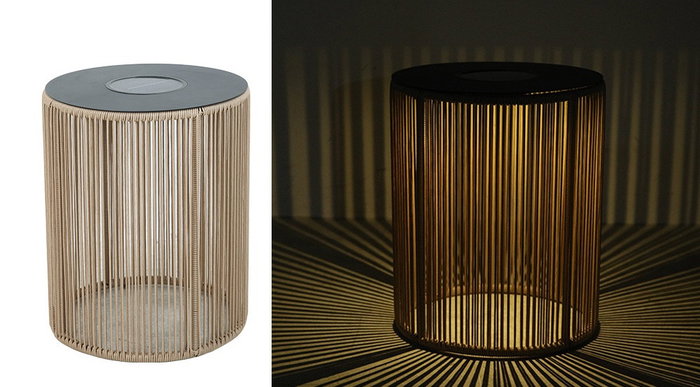 DKD Home Decor Mesita Auxiliar SOLAR Acero y Ratán Sintético Negro y Marrón
