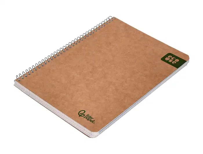 Liderpapel Cuaderno espiral A5 Ecouse tapa cartulina kraft 80 hojas, papel reciclado 80gr, cuadro 4mm