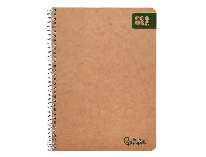 Liderpapel Cuaderno espiral A5 Ecouse tapa cartulina kraft 80 hojas, papel reciclado 80gr, cuadro 4mm