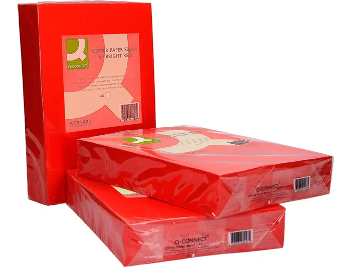 Q-connect Papel Color Din A4 80gr Rojo Intenso Paquete 500 Hojas