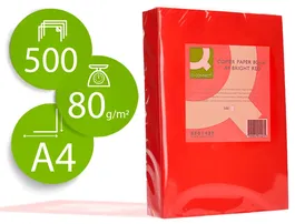 Q-connect Papel Color Din A4 80gr Rojo Intenso Paquete 500 Hojas