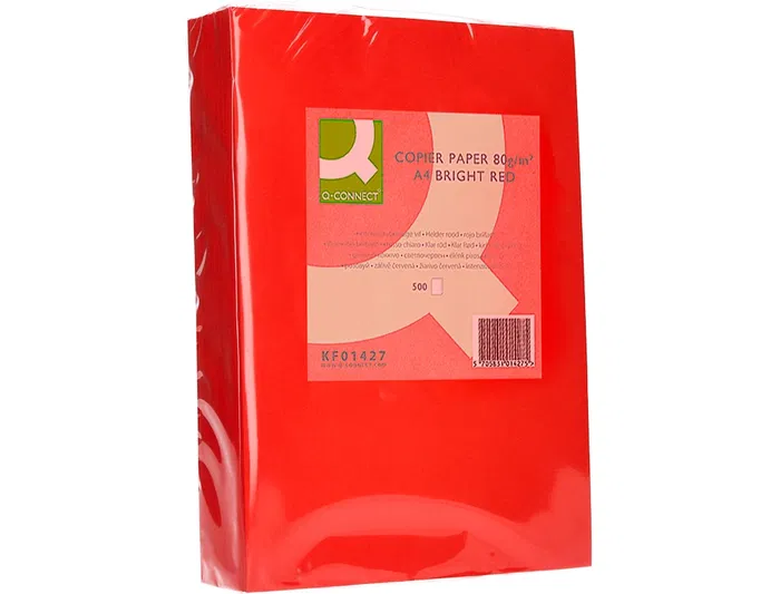 Q-connect Papel Color Din A4 80gr Rojo Intenso Paquete 500 Hojas