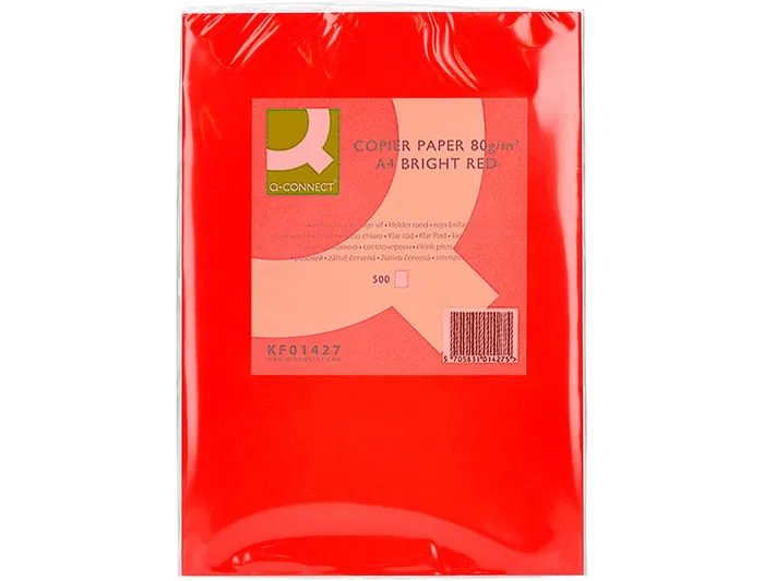 Q-connect Papel Color Din A4 80gr Rojo Intenso Paquete 500 Hojas