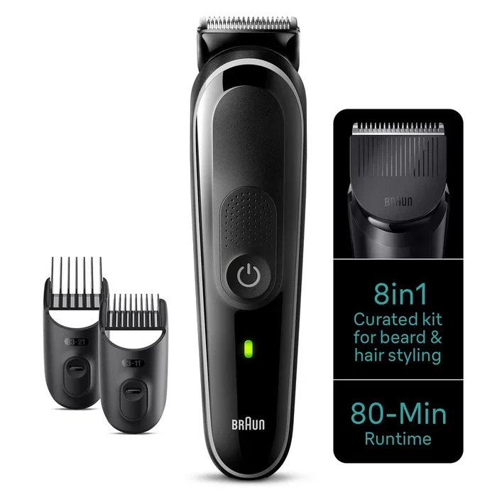 Braun MGK3440 Cortadora de pelo y maquinilla Negro, Gris - Recargable, Batería integrada NiMH, 80 min autonomía, Incluye 8 accesorios, cepillo, peine y funda