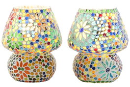 DKD Home Decor Lámpara de sobremesa de cristal con mosaico multicolor