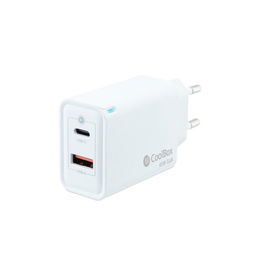 Coolbox Cargador de Pared GaN 45W USB-C (45W) + USB-A (18W) Carga Rápida Dual
