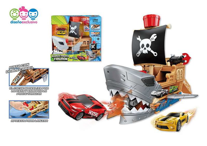 Jugatoys Pista Barco Pirata Tiburón con 2 coches Die-Cast Jugatoys Pista Barco Pirata Tiburón con 2 coches Die-Cast