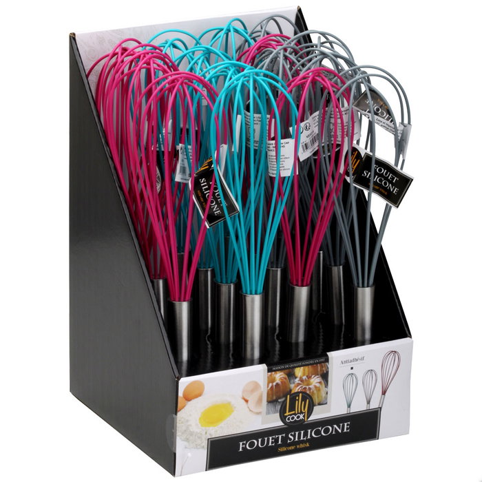 Lily Cook Batidor de Silicona para Cocina con Mango de Acero Inoxidable, No Raya Utensilios y Soporta Altas Temperaturas, 29 cm - Colores Surtidos