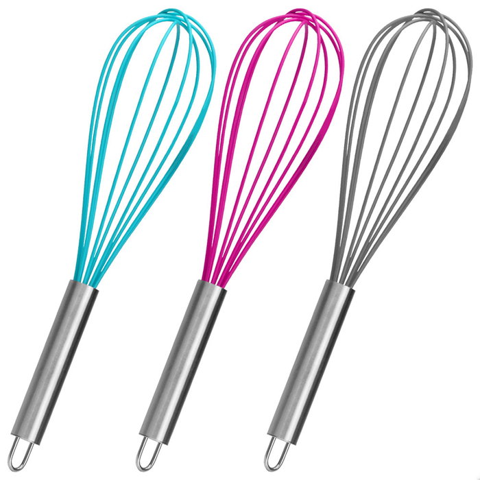 Lily Cook Batidor de Silicona para Cocina con Mango de Acero Inoxidable, No Raya Utensilios y Soporta Altas Temperaturas, 29 cm - Colores Surtidos