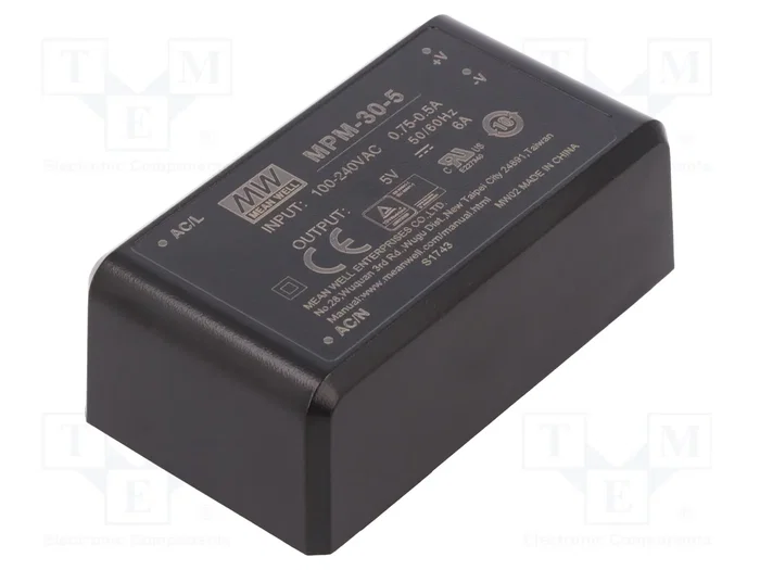MEAN WELL MPM-30-5 Convertidor AC/DC 30W 5V 6A MEAN WELL MPM-30-5 Convertidor AC/DC 30W 5V 6A