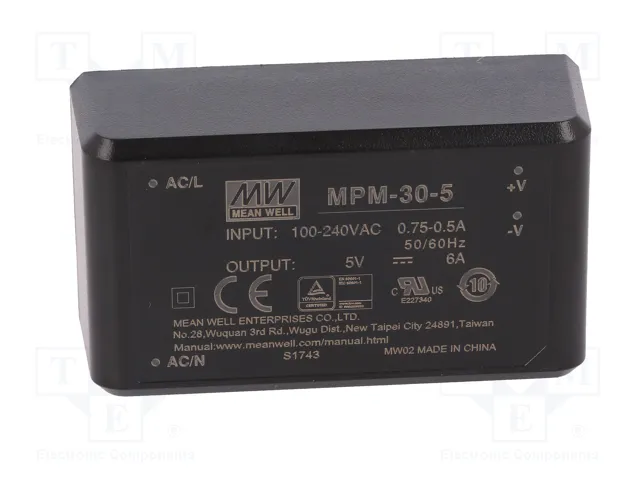 MEAN WELL MPM-30-5 Convertidor AC/DC 30W 5V 6A MEAN WELL MPM-30-5 Convertidor AC/DC 30W 5V 6A