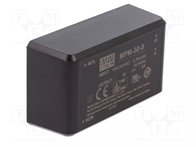MEAN WELL MPM-30-5 Convertidor AC/DC 30W 5V 6A MEAN WELL MPM-30-5 Convertidor AC/DC 30W 5V 6A