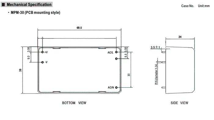 MEAN WELL MPM-30-5 Convertidor AC/DC 30W 5V 6A MEAN WELL MPM-30-5 Convertidor AC/DC 30W 5V 6A