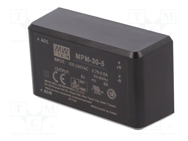 MEAN WELL MPM-30-5 Convertidor AC/DC 30W 5V 6A MEAN WELL MPM-30-5 Convertidor AC/DC 30W 5V 6A