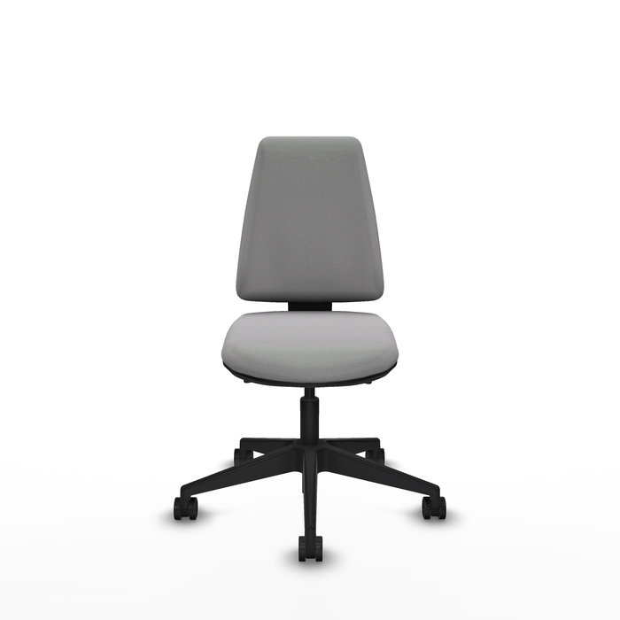 Silla de oficina Elche con mecanismo Asincro tapizada con Tela color Gris claro. Equipada con Base piramidal negra, Sin brazos y Ruedas 65mm nailon