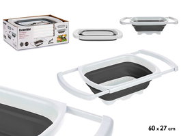 Kinvara Colador Rectangular Ajustable Plegable Blanco Gris 38x27x4.5 cm (Set de 12)