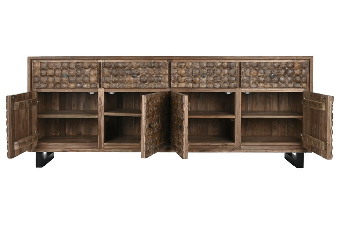 DKD Home Decor Buffet Cocoshell 24 Teca Reciclada y Coco Marron 200 x 80 x 45 cm con 4 Puertas y 4 Cajones