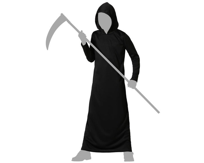 Disfraz Halloween Niño 10-12 Años Túnica Negra con Capucha para Personaje Sombrío, Gótico o Mago Oscuro - Negro