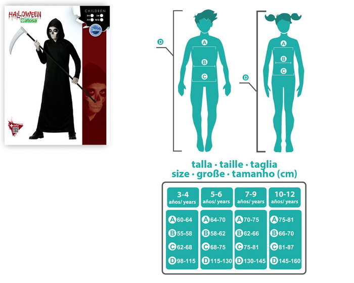 Disfraz Halloween Niño 10-12 Años Túnica Negra con Capucha para Personaje Sombrío, Gótico o Mago Oscuro - Negro