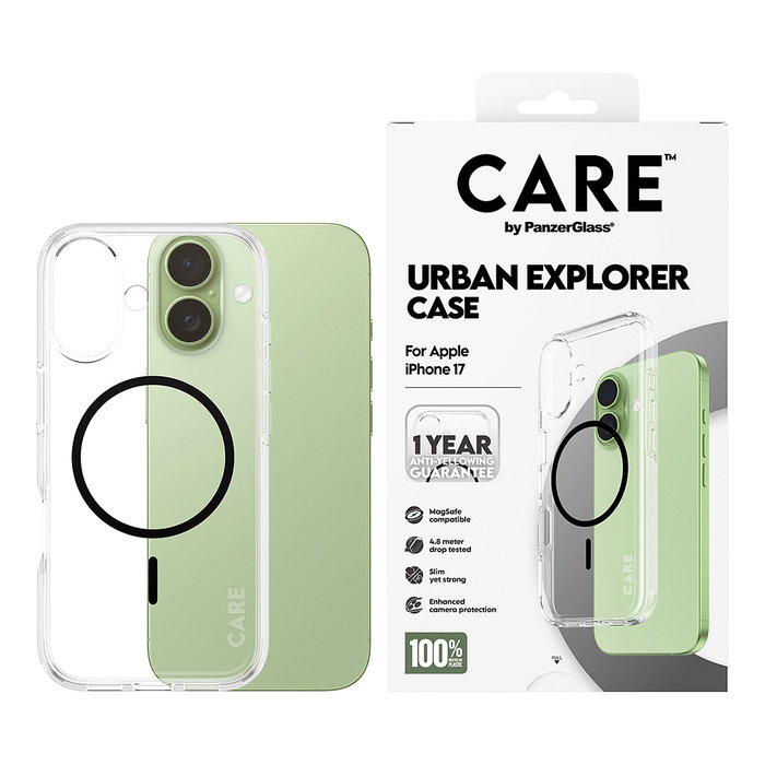 PanzerGlass CARE™ by ® Urban Explorer Case Transparent w. Black MagSafe para iPhone 17