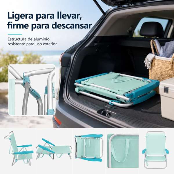 JugaToys Silla de playa aluminio multiposición aguamarina