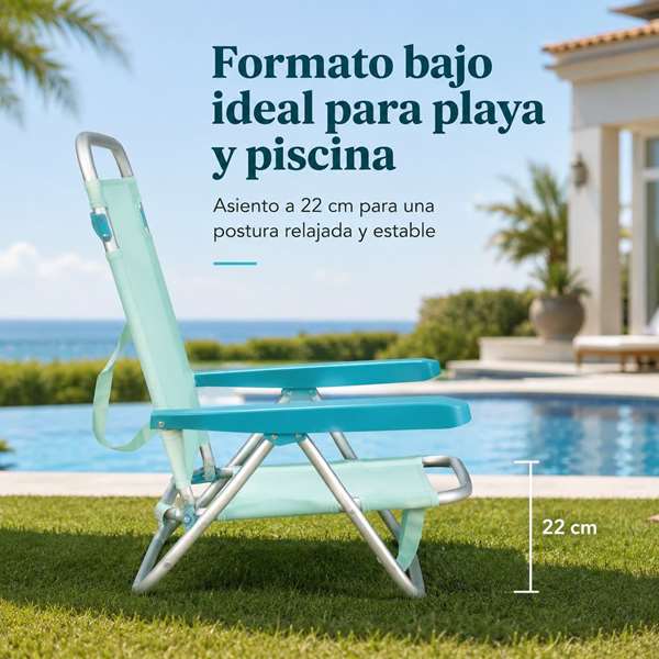 JugaToys Silla de playa aluminio multiposición aguamarina