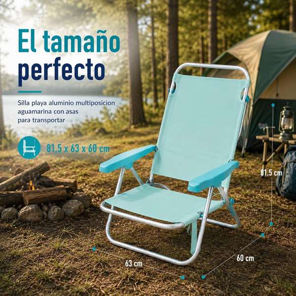 JugaToys Silla de playa aluminio multiposición aguamarina