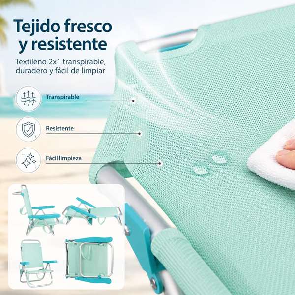 JugaToys Silla de playa aluminio multiposición aguamarina