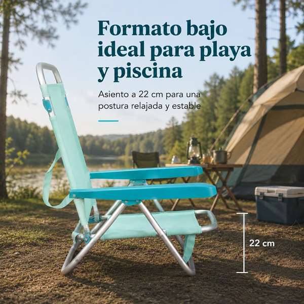 JugaToys Silla de playa aluminio multiposición aguamarina
