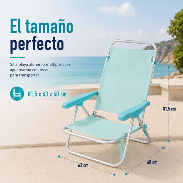 JugaToys Silla de playa aluminio multiposición aguamarina