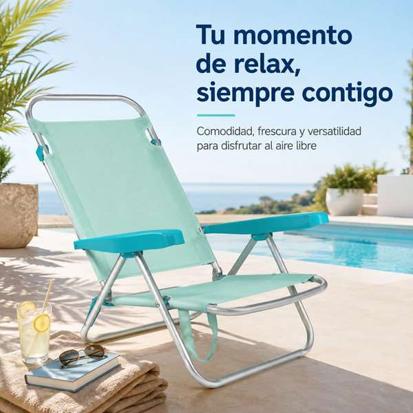 JugaToys Silla de playa aluminio multiposición aguamarina