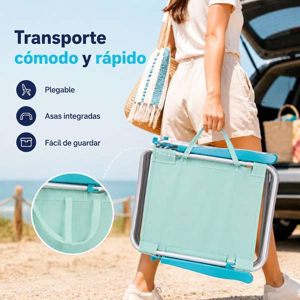 JugaToys Silla de playa aluminio multiposición aguamarina
