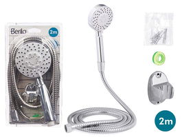 Berilo Teléfono de Ducha con Base Blanca, Manguera de 2 m, 24x4.5x14 cm, 3 Niveles de Agua, Acero (Set de 12)