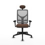 Silla de oficina Motilla con mecanismo Sincro tapizada con Tela color Marrón oscuro y malla color Gris. Equipada con lumbar 1D, Brazos 3D, Cabecero Fijo y Ruedas 65 mm parqué