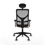 Silla de oficina Motilla con mecanismo Sincro tapizada con Tela color Marrón oscuro y malla color Gris. Equipada con lumbar 1D, Brazos 3D, Cabecero Fijo y Ruedas 65 mm parqué