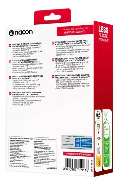 Nacon NA029116 Sistema de Carga para Joy-Con de Nintendo Switch 2 - Negro con Iluminación Azul, Verde, Rojo