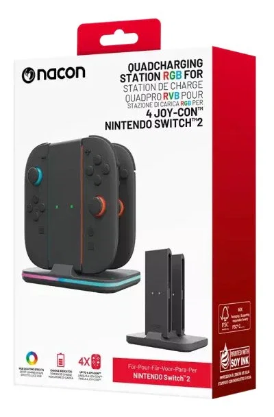 Nacon NA029116 Sistema de Carga para Joy-Con de Nintendo Switch 2 - Negro con Iluminación Azul, Verde, Rojo