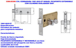 CVL Cerradura 1981-60 /0-57 Níquel con Picaporte Extensible y Cilindro Oval