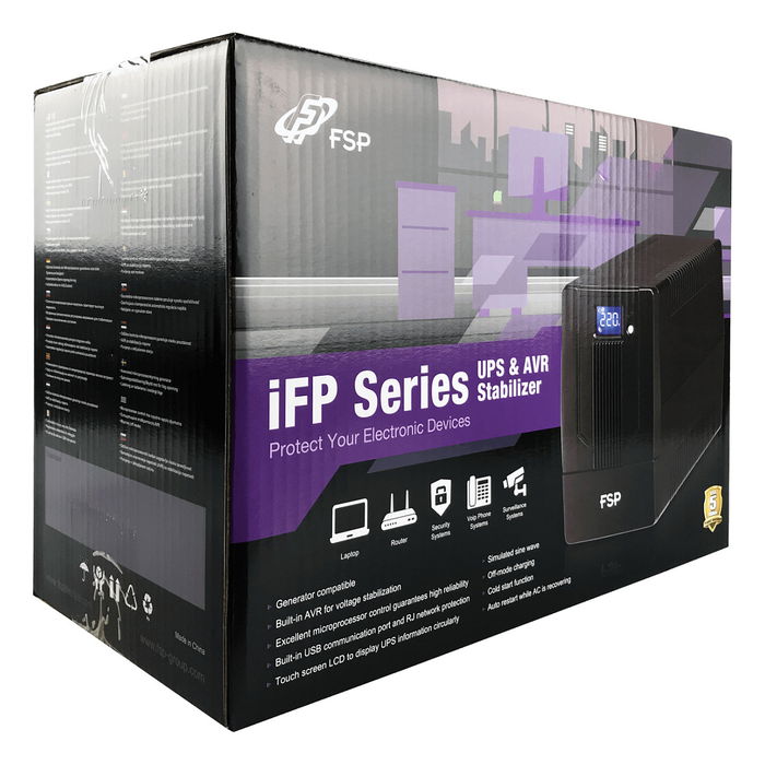 FSP SAI iFP1000, UPS Line-interactive, 1000VA/600W, 2xSCHUKO, 2xIEC, Pantalla LCD, Torre