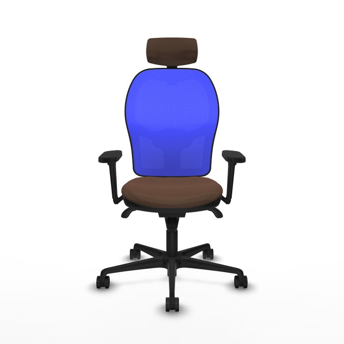 PIQUERAS Y CRESPO Silla de oficina Jorquera con mecanismo Sincro, malla azul y tela marrón oscuro PIQUERAS Y CRESPO Silla de oficina Jorquera con mecanismo Sincro, malla azul y tela marrón oscuro
