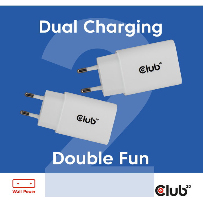 Club 3D Lifestyle Cargador USB-C 30W, 2 unidades, blanco