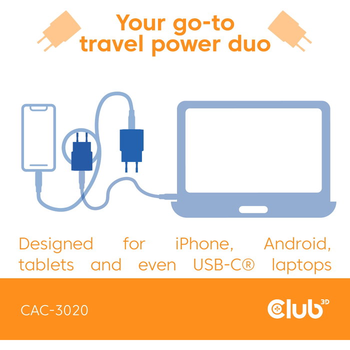 Club 3D Lifestyle Cargador USB-C 30W, 2 unidades, blanco