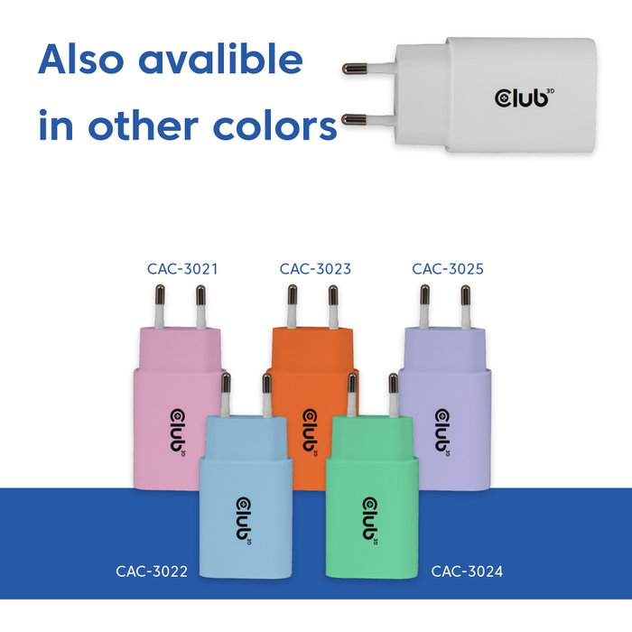 Club 3D Lifestyle Cargador USB-C 30W, 2 unidades, blanco