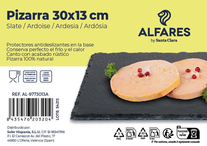 Santa Clara Bandeja Pizarra 30 x 13 cm Alfares (20 Unidades)