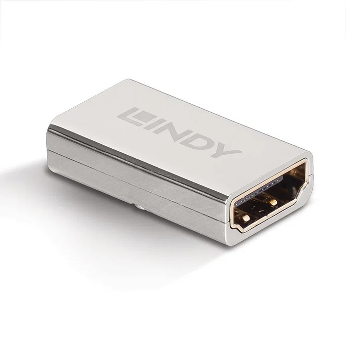 Lindy Adaptador HDMI 2.1, 48 Gbit/s, Resolución 8K 7680x4320 a 60Hz, Conectores HDMI Hembra a Hembra, Metal Plateado, Cambiador de Género 41511