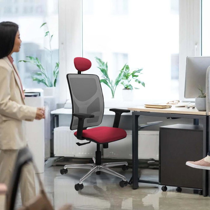 PIQUERAS Y CRESPO Silla de oficina Motilla con mecanismo Sincro, Tela Amarilla y Malla Azul