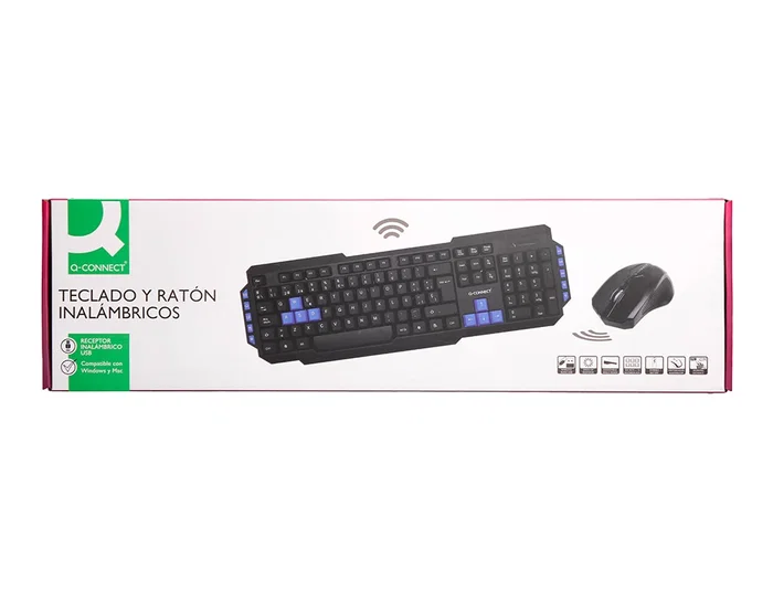 Q-connect Set Teclado y Ratón Inalámbrico Compatible Windows Color Negro