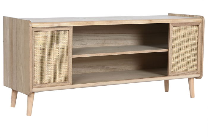 DKD Home Decor Balines Mueble TV Natural Ratán y Paulownia 120 x 35 x 54 cm
