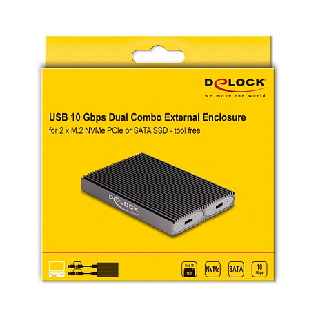 DeLOCK Caja externa USB Type-C Dual Combo para 2 x M.2 NVMe PCIe o SATA