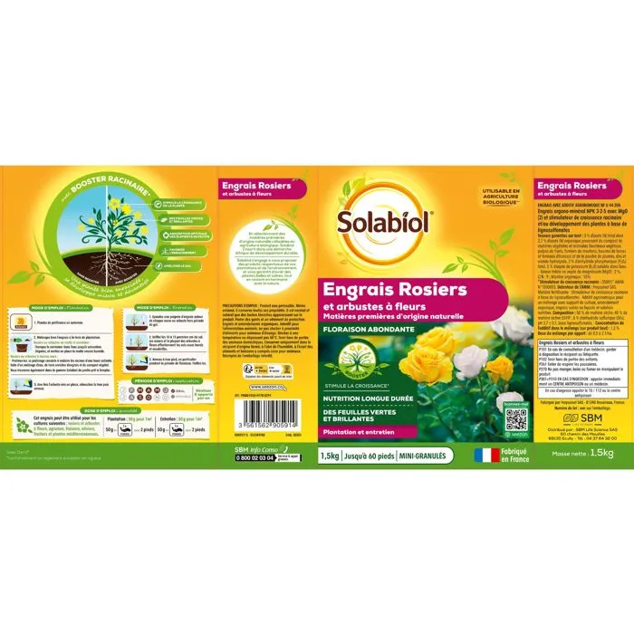 Fertilizante para plantas Solabiol Sorosy15 Rosa Flores 1,5 Kg